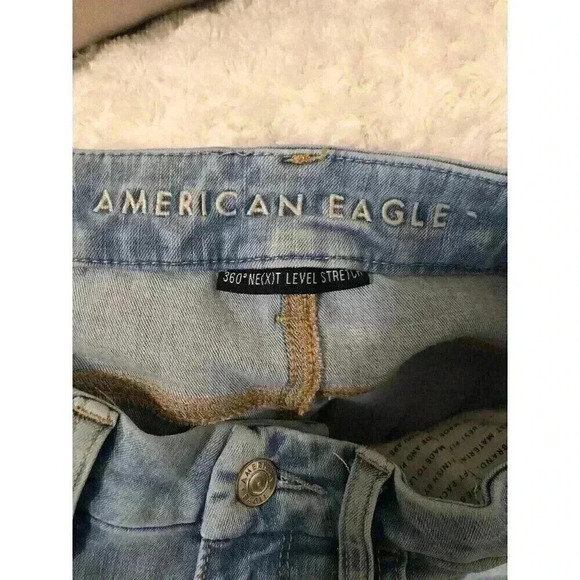 American Eagle Next Level Stretch 360 High Rise Blue Jegging Destroyed 4 Short - Picture 8 of 10